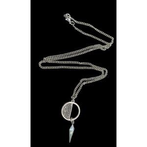 Geometric Brown Wood And Silver Tone Metal Pendant Necklace